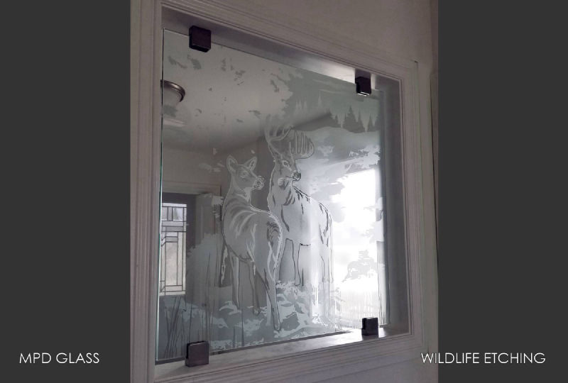 Etched deer interior window